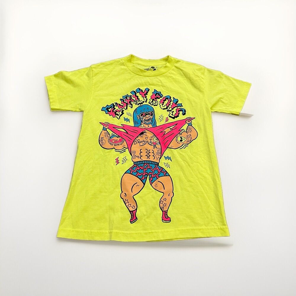 Riff Raff Mens Neon Green Burly Boys Short Sleeve T-Shirt Size S Small